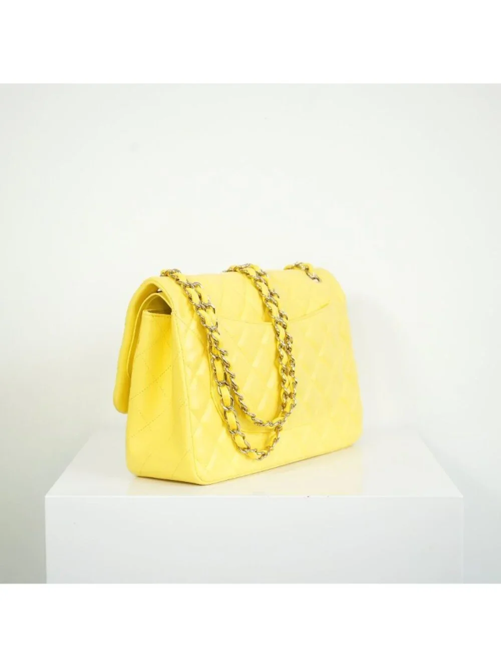 Chanel Yellow Lambskin Jumbo Double Flap Bag Full Set
